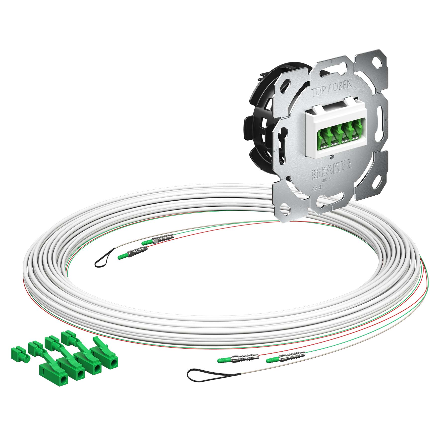 Teilnehmeranschluss Gf-TA E3S Connect®, Unterputz, 2xF, LC/APC QD, L=10m, Gf-GV, vorkonfektioniert, shutter, LC/APC