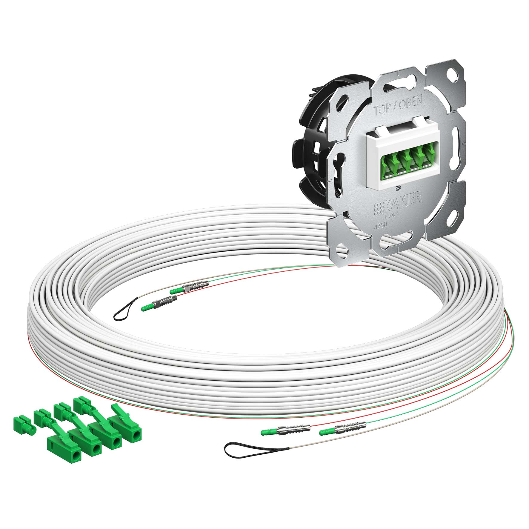 Teilnehmeranschluss Gf-TA E3S Connect®, Unterputz, 2xF, LC/APC QD, L=25m, Gf-GV, vorkonfektioniert, shutter, LC/APC
