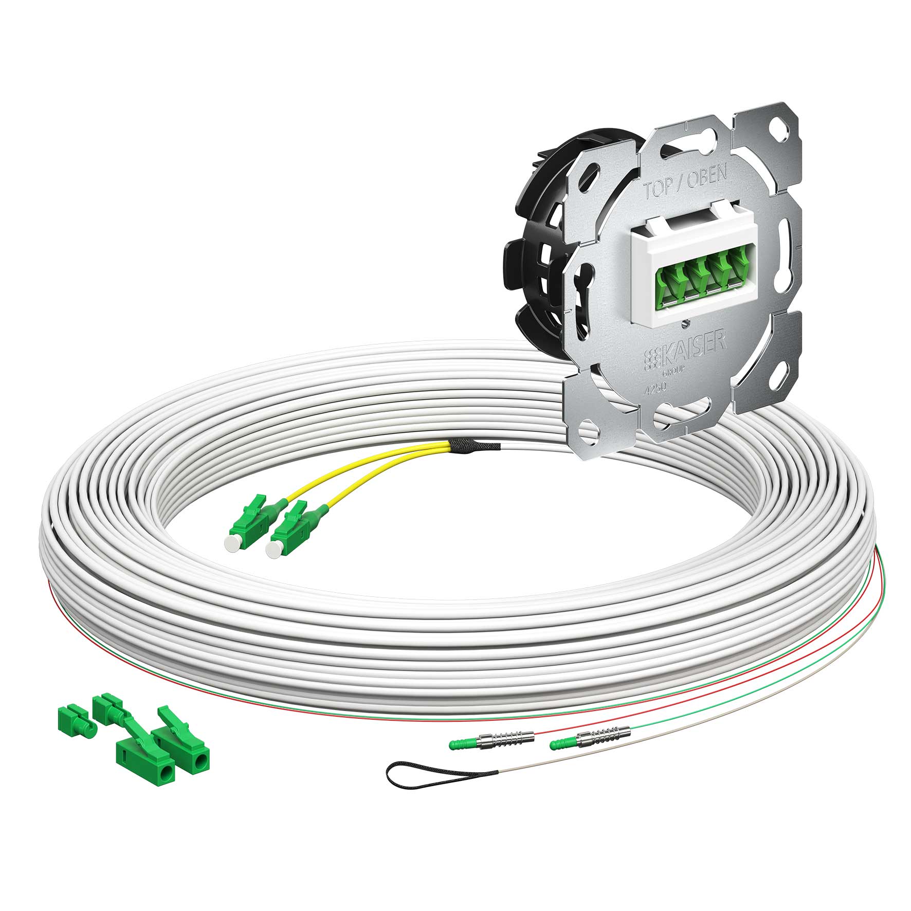 Teilnehmeranschluss Gf-TA E3S Connect®, Unterputz, 2xF, LC/APC QD, L=60m, HÜP, vorkonfektioniert, shutter, LC/APC