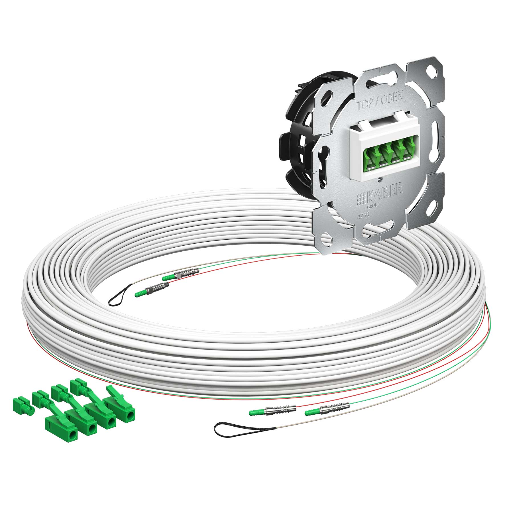 Teilnehmeranschluss Gf-TA E3S Connect®, Unterputz, 2xF, LC/APC QD, L=90m, Gf-GV, vorkonfektioniert, shutter, LC/APC