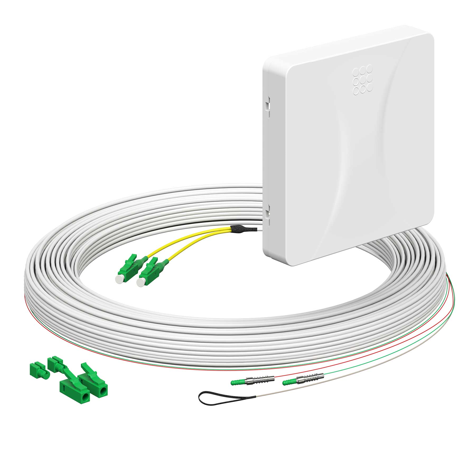 Teilnehmeranschluss Gf-TA E3S Connect®, Aufputz, 2xF, LC/APC DX, L=20m, HÜP, vorkonfektioniert, shutter, LC/APC