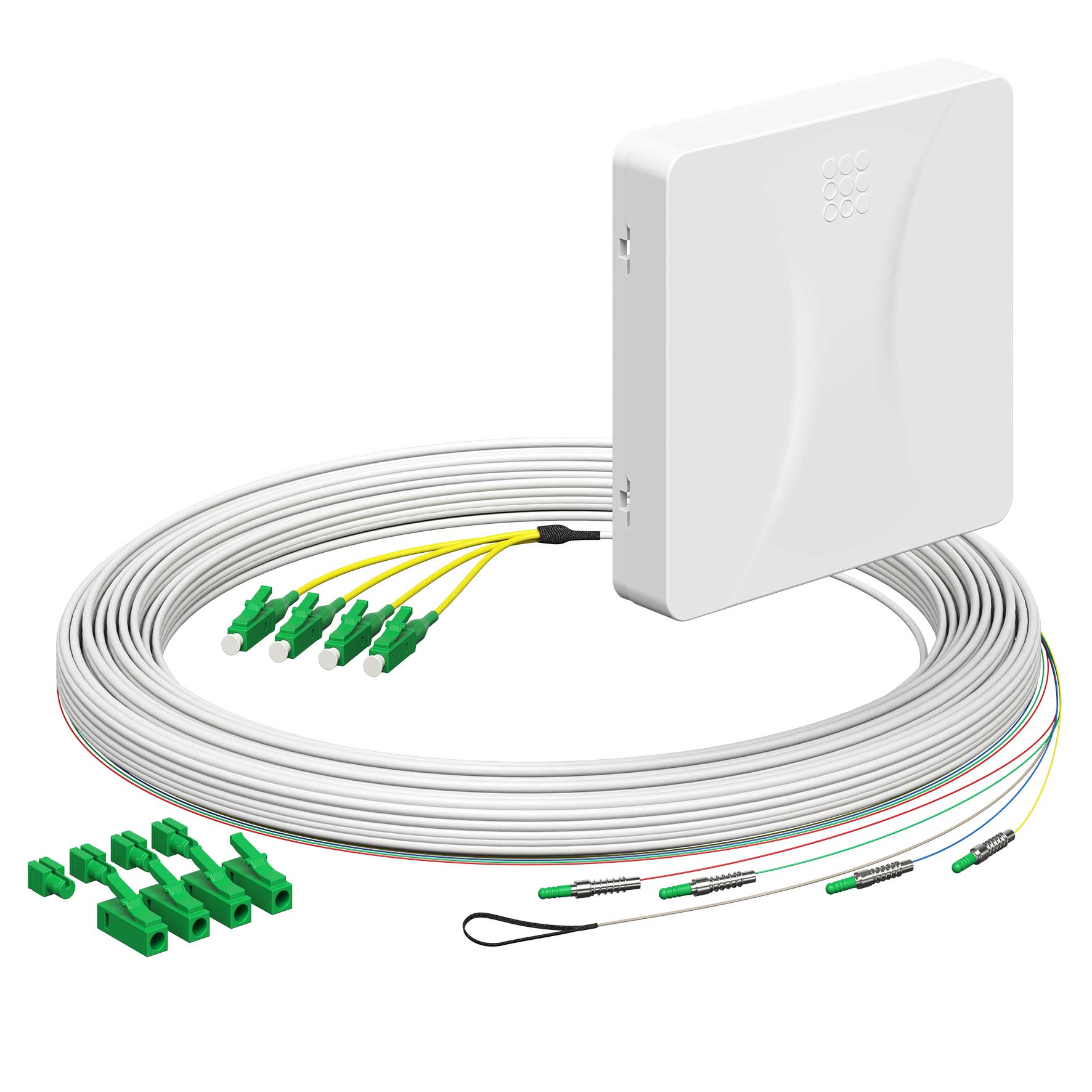 Teilnehmeranschluss Gf-TA E3S Connect®, Aufputz, 4xF, LC/APC DX, L=15m, HÜP, vorkonfektioniert, shutter, LC/APC