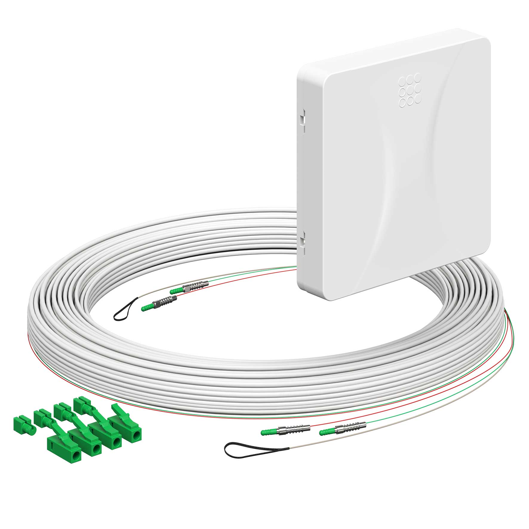Teilnehmeranschluss Gf-TA E3S Connect®, Aufputz, 2xF, LC/APC DX, L=20m, Gf-GV, vorkonfektioniert, shutter, LC/APC