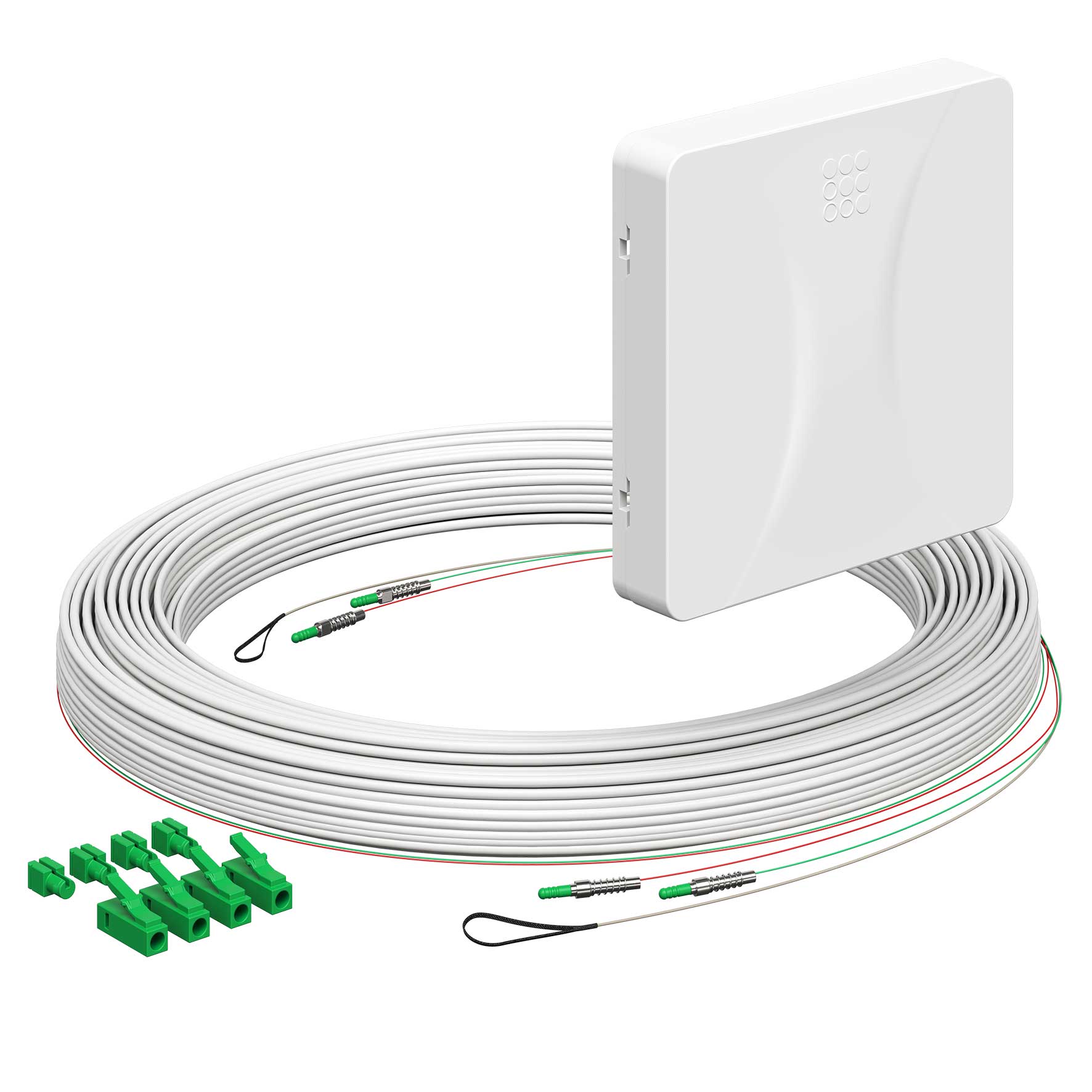 Teilnehmeranschluss Gf-TA E3S Connect®, Aufputz, 2xF, LC/APC DX, L=25m, Gf-GV, vorkonfektioniert, shutter, LC/APC