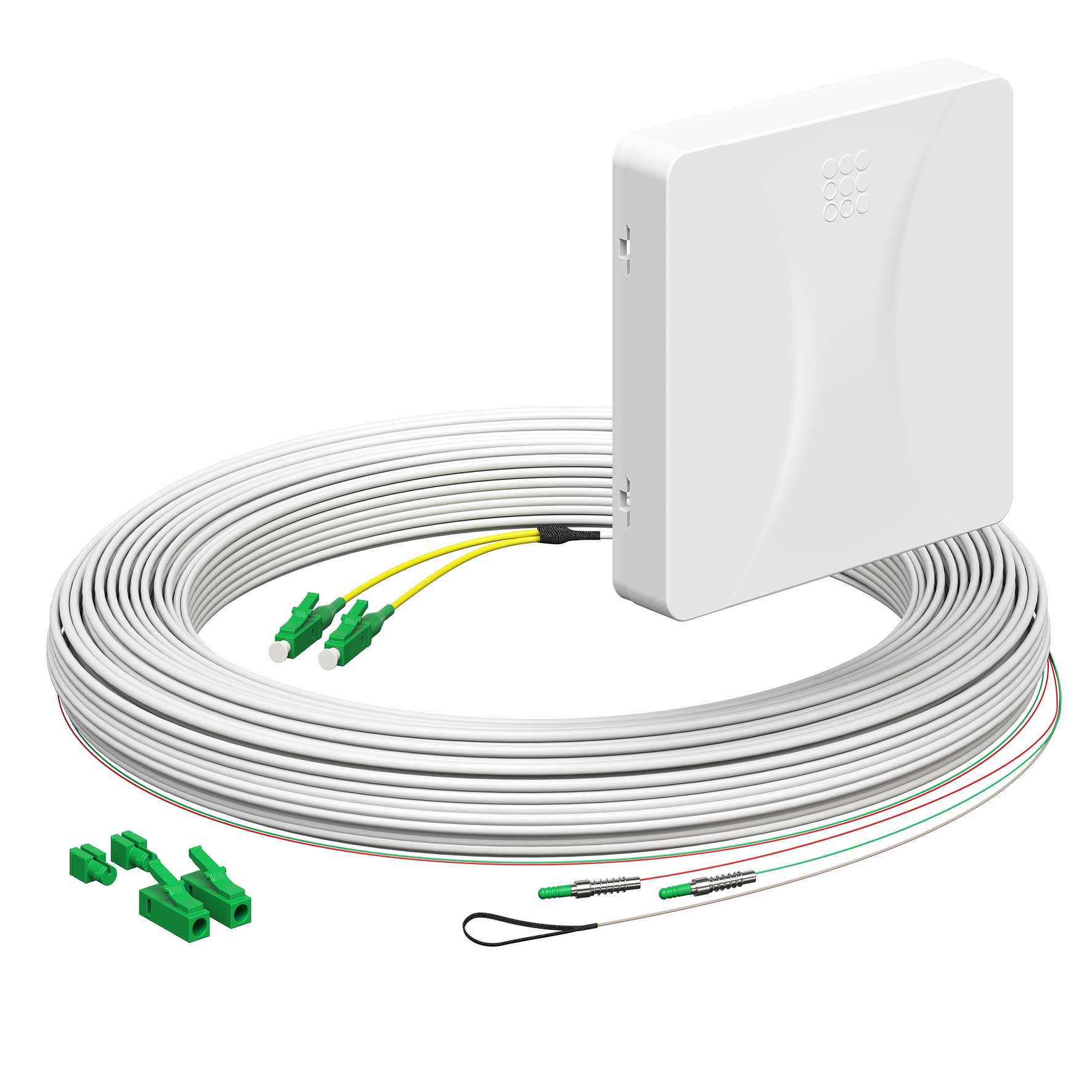 Teilnehmeranschluss Gf-TA E3S Connect®, Aufputz, 2xF, LC/APC DX, L=75m, HÜP, vorkonfektioniert, shutter, LC/APC