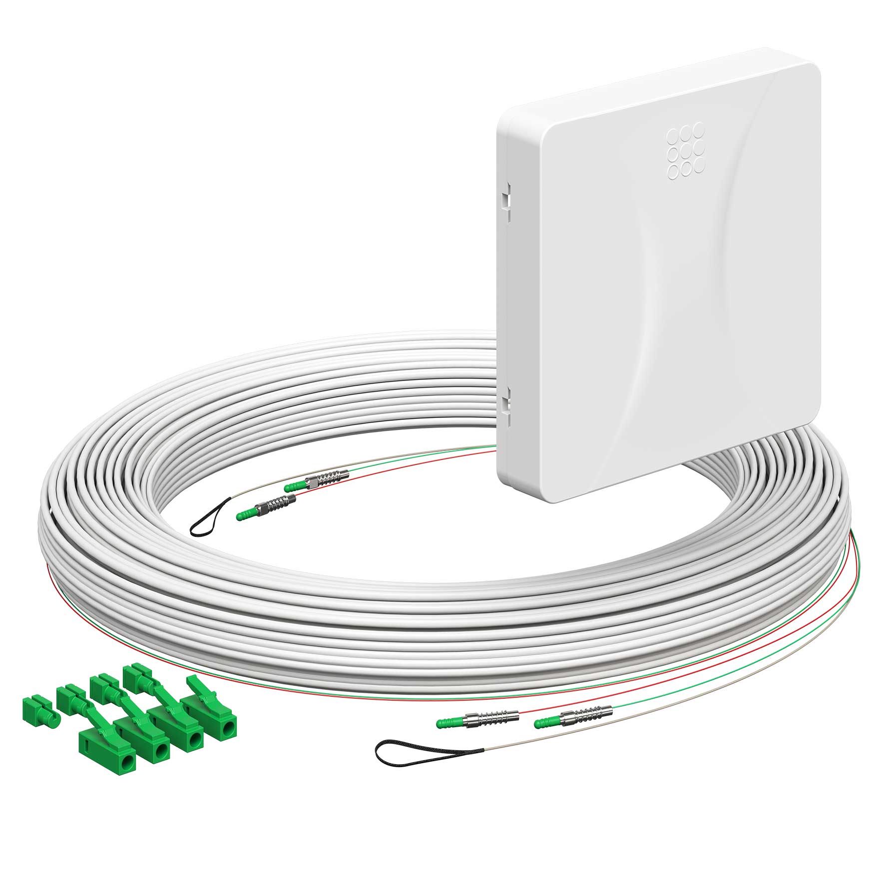 Teilnehmeranschluss Gf-TA E3S Connect®, Aufputz, 2xF, LC/APC DX, L=95m, Gf-GV, vorkonfektioniert, shutter, LC/APC