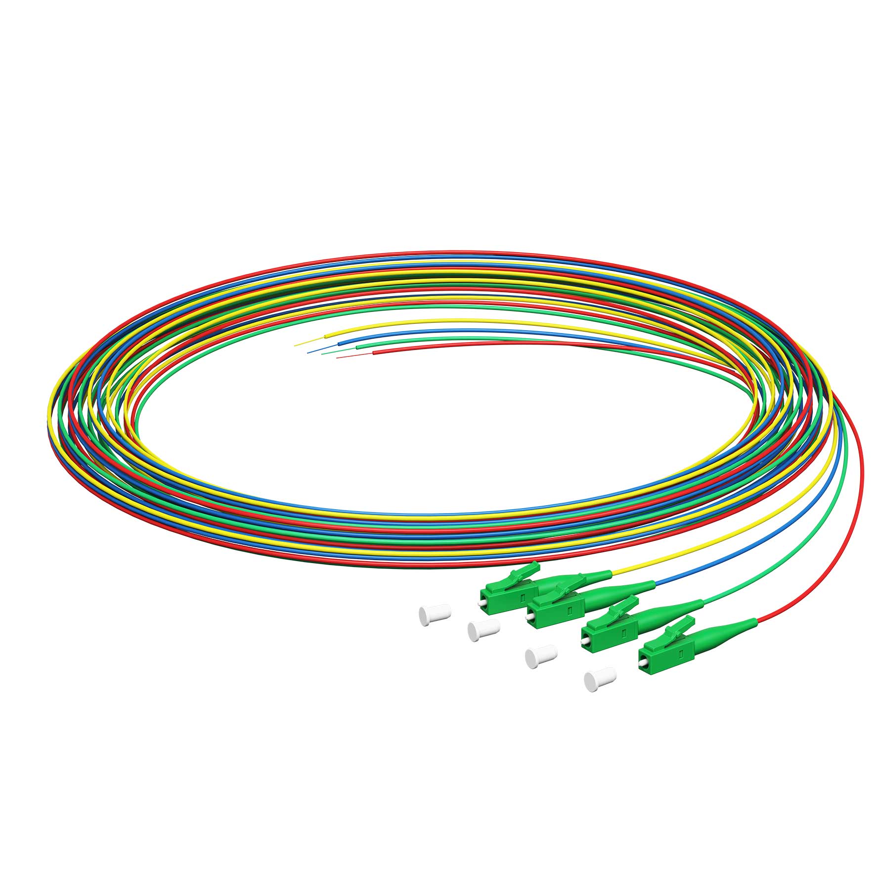 Pigtail LC/APC, SX, G.657.A2, 2,0m, 4 Stk., (rot, grün, blau, gelb)