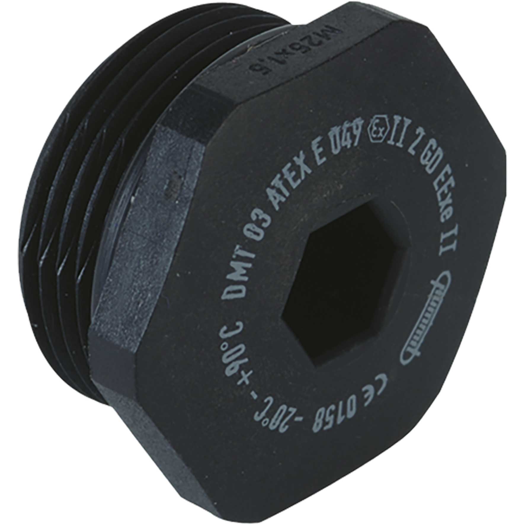 Verschlussschraube 6-kt. Kst. M20x1.5, Ex e II, Schwarz RAL 9005,mit O-Ring NBR