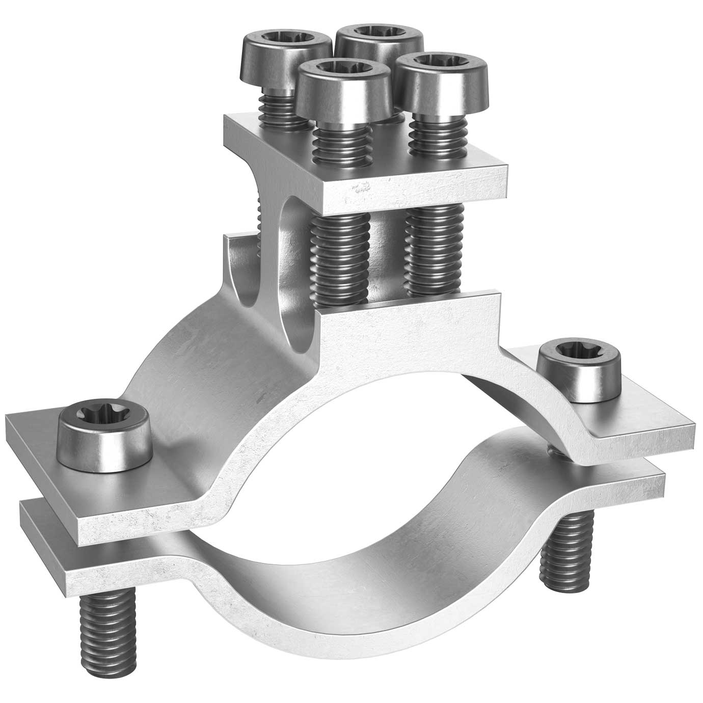 Erdleitungsbride 1” – 1¼” (33.5-41.9mm, 2 x 4 – 50 mm² Seil – Draht ø 8 mm