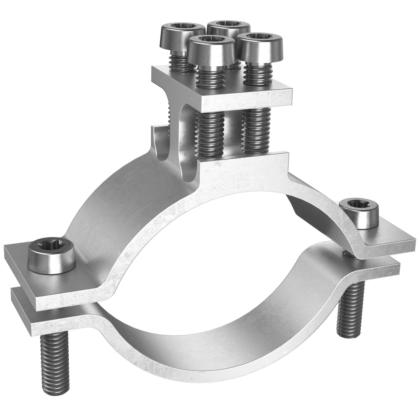 Erdleitungsbride 1½ – 2” (47.9-59.6 mm), 2 x 4 – 50 mm² Seil – Draht ø 8 mm