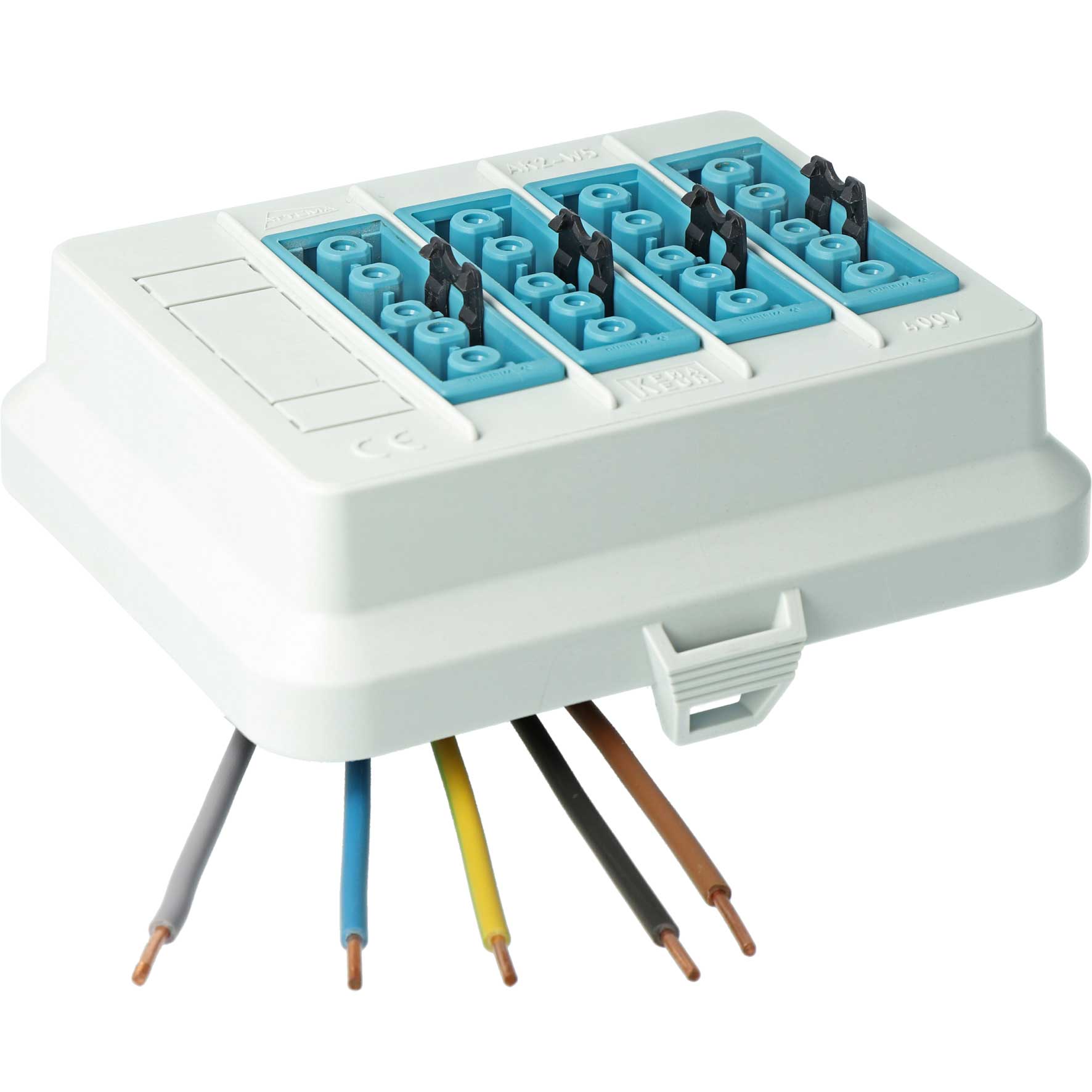Steckbar Frontteil AK2, Wieland GST18,, out: 4x5pol DALI blau, 125x100x42 mm, lichtgrau