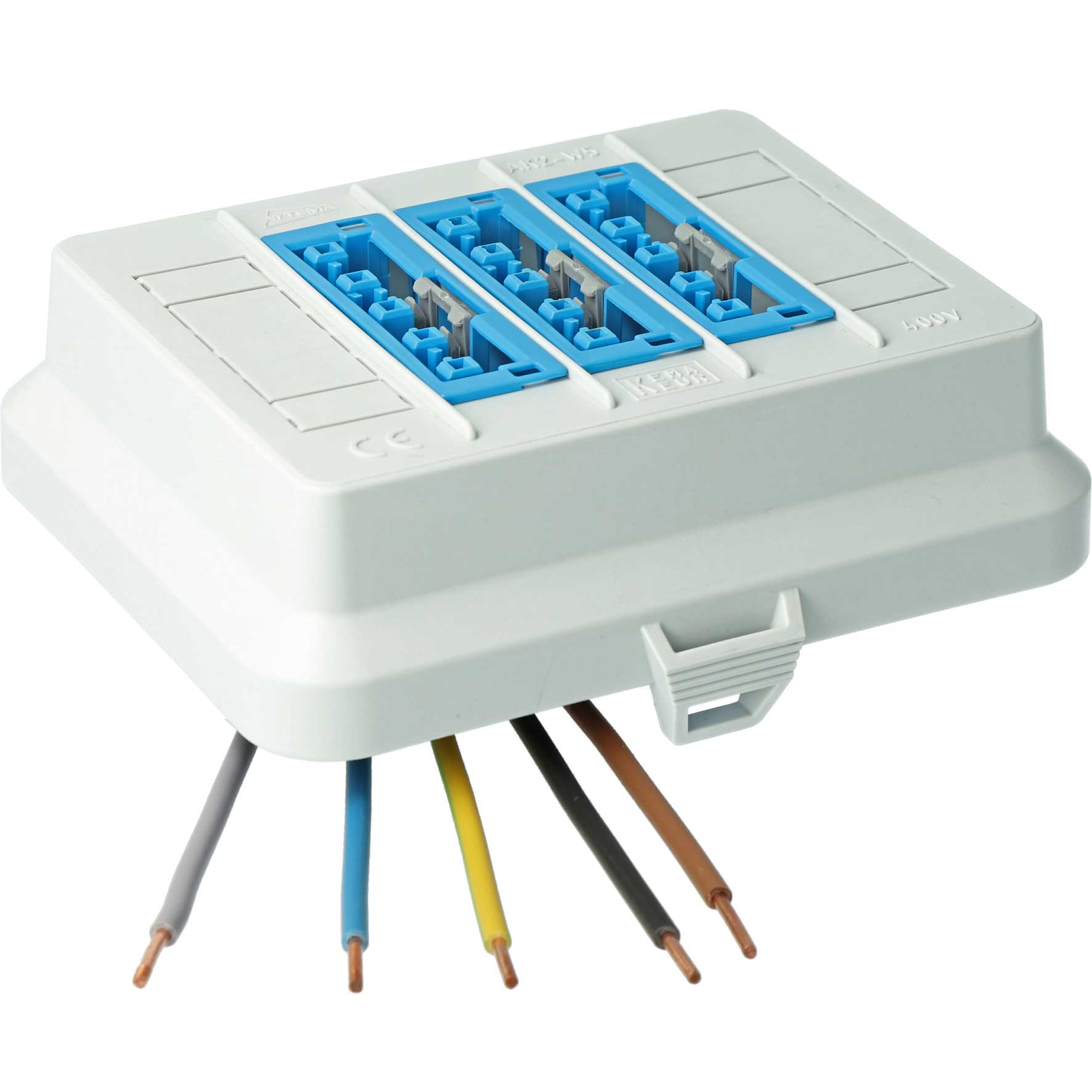 Steckbar Frontteil AK2, WAGO WINSTA MIDI, out: 3x5pol DALI blau, 125x100x42 mm, lichtgrau
